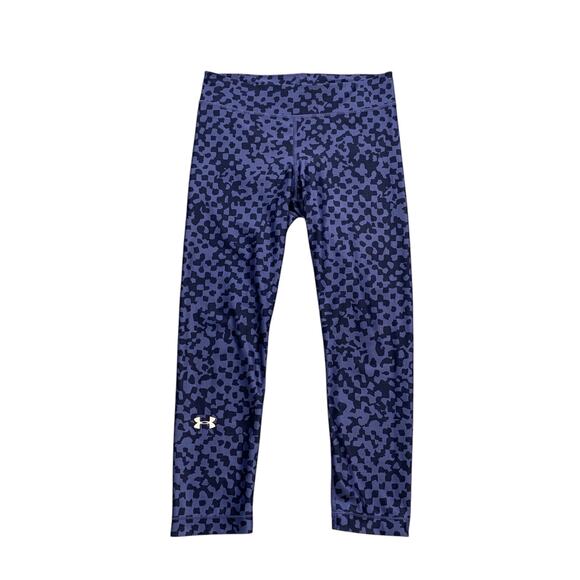Under Armour Leggings Womens S Small Blue Indigo Mid Rise Printed Workout Yoga - Picture 1 of 9